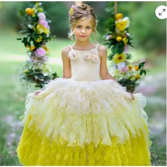 NWT Dollcake Dress Sundown Frock DCSDFRY Ruffles Girls Size 6 Yellow Ombre - Picture 1 of 13